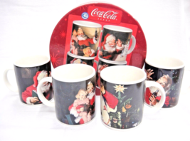 Coca Cola Santa Mugs Set of 4 Sakura Holiday Portraits in Box Advertising - $14.10