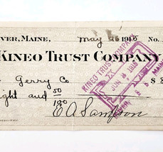 1915 Kineo Trust Company Bank Check E.A. Sampson Dover Maine Signed 7082... - $369.57 MXN