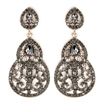 Fashion Gray Crystal Flower Big Earrings For Women Bohemia Antique Gold Vintage  - £6.85 GBP