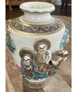Japanese Satsuma FIGURAL Raised Samurai Vase~ Unique~ 10&quot;~Antique - $102.43 CAD