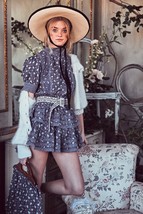 LoveShackFancy Alfie Ruffle Mini Dress Floral Button Lace Victorian Blue... - $385.28