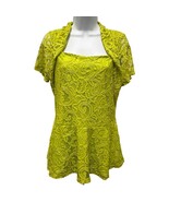 Ashley Stewart Lime Lace Dress &amp; Shrug Set 90s Y2K Party Boho Size 10/12 - $47.49