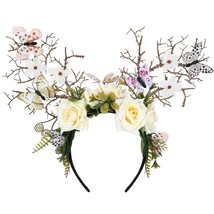 Handmade LED Woodland Butterfly Headband White Forest Flower Hairband Fairy Antl - £28.14 GBP