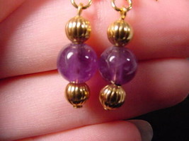 (EE-474-D) Purple amethyst crystal beaded gem dangle hook earrings gold - £9.71 GBP