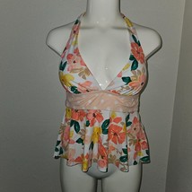 NEW Time &amp; Tru Halter Tankini Swim Top Small 4-6 Peach Yellow Green Floral Bra - $14.80