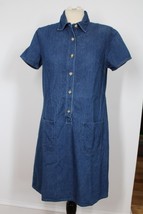 Vtg 90s Talbots 6 Blue 100% Cotton Denim Short Sleeve Shirt Dress Pockets - £29.00 GBP