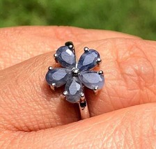 Anillo floral con flor de zafiro azul natural en plata de ley 925, talla... - £21.88 GBP
