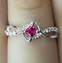 1.20Ct Princess Cut Lab-Created Ruby Women Engagement Ring 14k White Gol... - £109.64 GBP