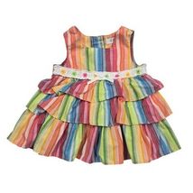 George Baby Girl Clothes Rainbow Stripe Tiered Ruffle Dress 0-3M Multico... - $15.84