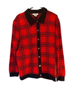 Eccobay Women&#39;s Cardigan Sweater Red Black Plaid Long Sleeve Button XL - $345.45 MXN