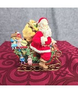 Santa Figurine With Presents on a Sleigh Resin Metal Flocked Coat and Bag  - £14.90 GBP