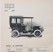 1908 Stevens Duryea Model R Limousine Catalog Advertisement Automobilia ... - $29.99