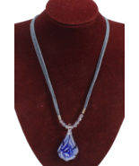 Blue Flower Encased in Glass Teardrop Pendant on Blue Cord Necklace 16-1... - €7,48 EUR