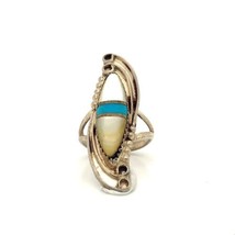 Vintage Sterling Silver Southwest Zuni Inlay MOP Turquoise Scroll Style Ring 7 - £40.70 GBP