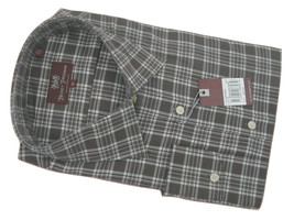 NEW! $245 Hickey Freeman Crisp Button Front Shirt!  Large  *Muted Brown Plaid* - $99.99
