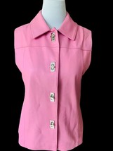 Lisa International Ladies Leather Collared Pink Turn Lock Sweater Vest E... - £38.07 GBP