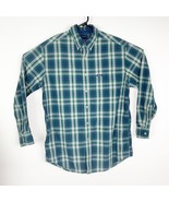 Chaps Ralph Lauren Flannel Navy Green Plaid Button Down Shirt Size Medium - $126.16 MXN