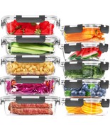 10 Pack Glass Food Storage Containers with Lids Glass Airtight Meal Prep Contain - £54.73 GBP