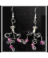 Earrings - Fun Chandelier with Silver-Nickel Swirls and Fine Pink Crystals - £19.61 GBP