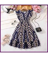 Kids Summer Girls 8-12 Years Old Dark Blue Yellow Striped Short-sleeved ... - $46.60 CAD+