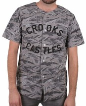Crooks &amp; Castles Men&#39;s Woven Grey Tiger Camo Baseball Jersey - Highest NWT - £35.36 GBP