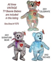 TY Beanie Babies Celebrate, Decade, Signature w/ tags Vintage 3pcs - £19.63 GBP