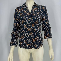 C Est 1946 Womens L Black Floral Long Sleeve Hi Low Button-Up Top Shirt Blouse - £10.95 GBP
