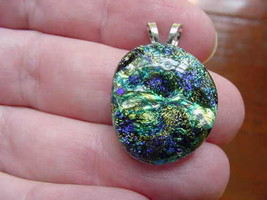 #DL-423) Dichroic Fused Glass Pendant Jewelry Purple Green Wow - £19.37 GBP