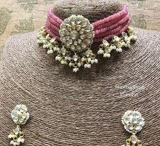 Bollywood Gold Plated Jewelry Indian Pachi Kundan Polki Pink Bridal Necklace Set - £75.58 GBP