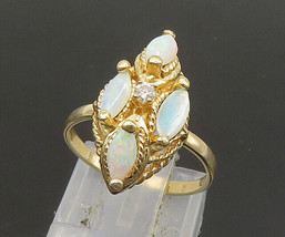 14K GOLD - Vintage Genuine Diamond &amp; Fire Opal Twist Band Ring Sz 5 - GR172 - £232.78 GBP