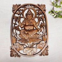 Ganesh Hindu Indian God Wood Carved Panel Mandir Temple Art Ganpati Pooja prayer - £156.86 GBP