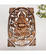 Ganesh Hindu Indian God Wood Carved Panel Mandir Temple Art Ganpati Pooj... - £156.37 GBP