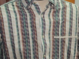 Men&#39;s LARGE Jhane Barnes Long Sleeve Shirt 100% Cotton white red green p... - $17.99