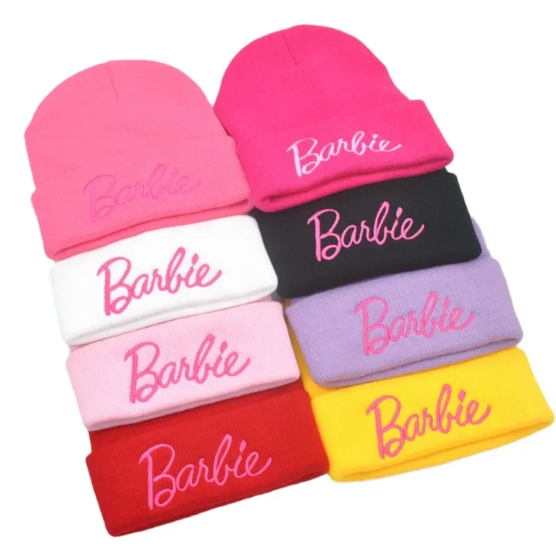 Barbie Knitted Hat Anime Autumn and Winter Letter Embroidered Beanie Kawaii - £12.13 GBP
