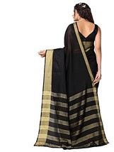 Women&#39;s Woven Weaved Golden Stripes In Pallu And Border Poly Silk Saree SARI - £15.20 GBP