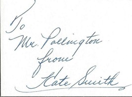 Kate Smith Signed Note on Vintage Index Card JSA  - £54.43 GBP