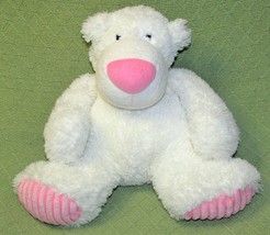 Aurora White Teddy Bear Pink Ribbed Feet Plush Stuffed Floppy Animal Big Nose - £12.81 GBP