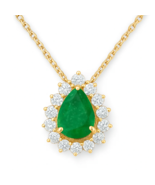 1.01ct G SI 14K Yellow Gold Diamond &amp; Pear Shape Emerald Gemstone Pendan... - $1,550.00