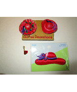 Red Hat Accessories LOT Decorative CLIP ONS, Enameled CHARM, Patch APPLIQUE - $6.95