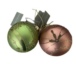 Copper and Green Glass Glitter Ball Ornaments Lot of 2 by Midwest NWT NOS - £9.38 GBP