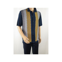 Mens Stacy Adams Italian Style Knit Woven Shirt Short Sleeves 3118 Navy Blue image 5