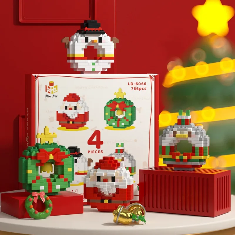 4pcs/lot Cute Christmas Donuts Mini Building Blocks Santa Claus Small Assembly - £11.41 GBP+