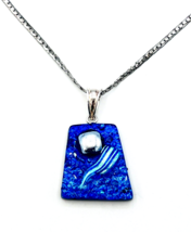 Vintage Sterling Silver Blue Dichroic Glass Pendant Choker Necklace 15 in - $27.72