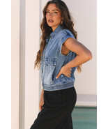 Ashleigh Blue Acid Wash Elastic Hem Button Up Denim Vest - $703.36 MXN