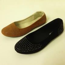 Women&#39;s Ballet Flats Fashion Rhinestone Faux Suede Slip On Ballerina Sho... - $8.01