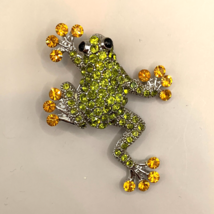 LaBella Vintage Tree Frog Brooch Pin Jewelry Green Orange Pave Rhinestone - £19.48 GBP