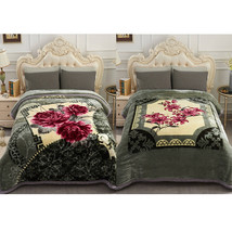 Green Floral 2 Ply Thick Heavy Winter Warm Soft Mink King Size Blanket - £110.70 GBP