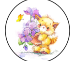 KITTEN WITH FLOWERS ENVELOPE SEALS STICKERS LABELS TAGS 1.5&quot; ROUND BUTTE... - £5.88 GBP