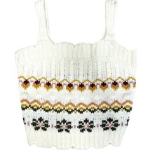 Blu Pepper Size L White Multi Color Crochet Cottage Crop Tank Top - £12.69 GBP