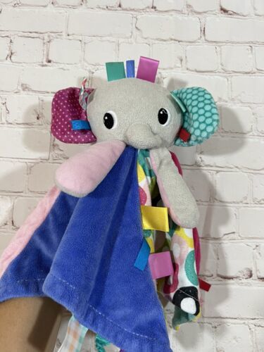 Taggies Elephant Lovey Security Blanket Baby Plush Toy Bright Starts 14” - £14.12 GBP